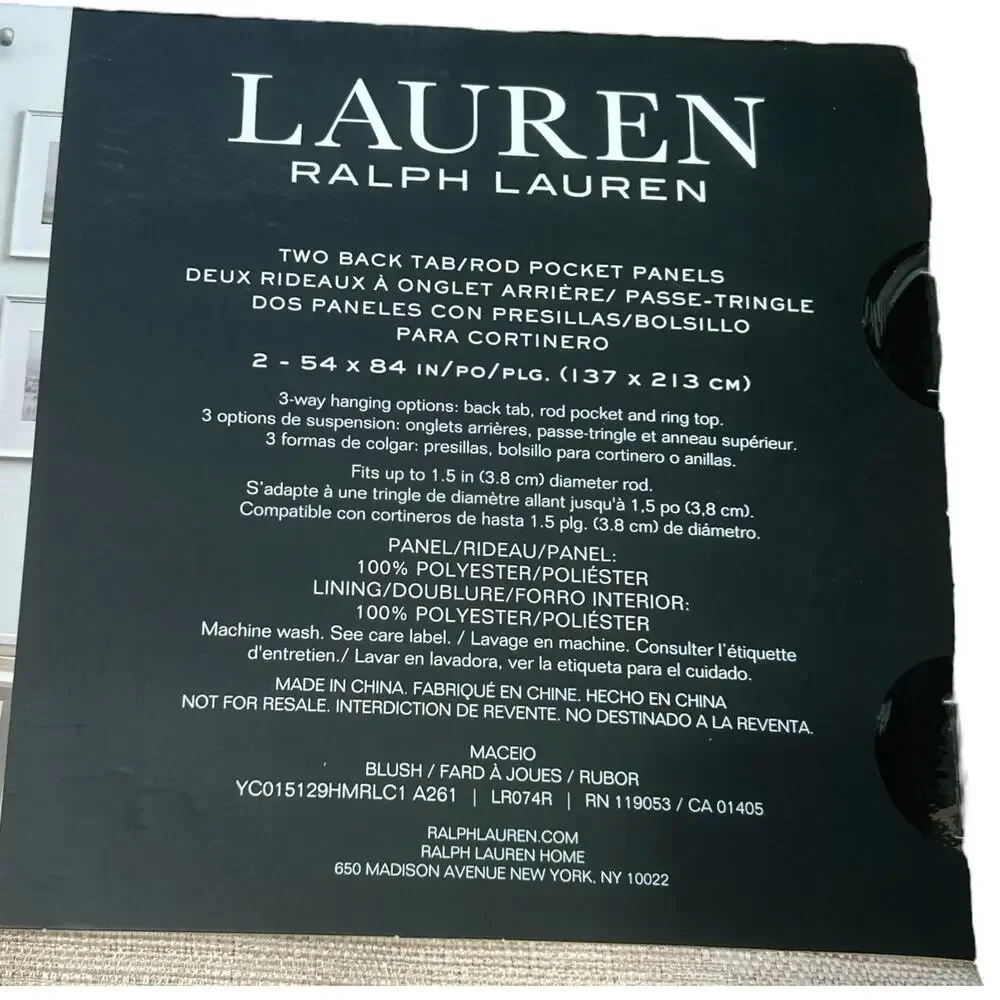 Lauren Ralph Lauren Room Darkening Panels Set of 2 NWT Sz 54in x 84in Blush Home